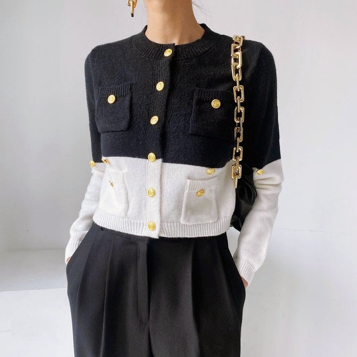 コントラストニットカーディガン