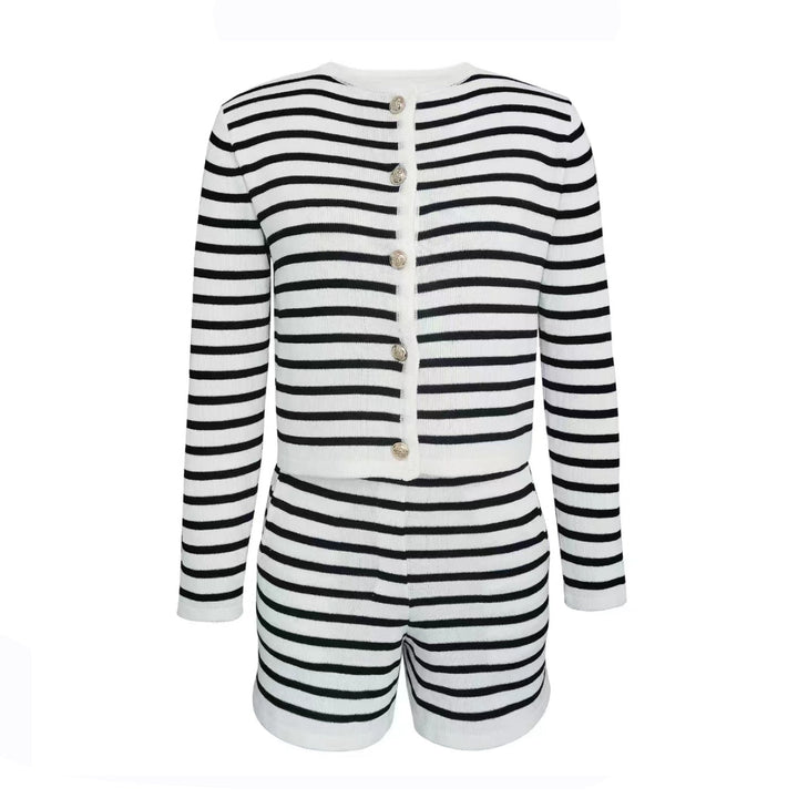 ストライプカーディガンショートパンツセットアップ