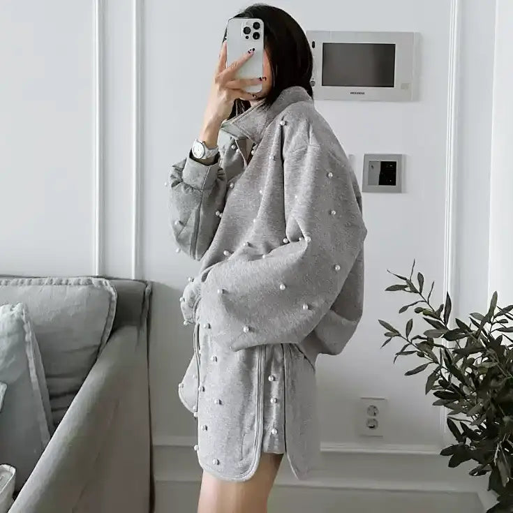 ポロカラーパールルーズセットアップ