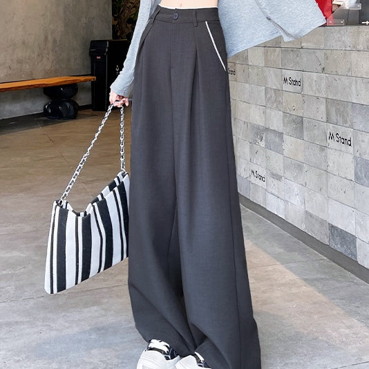 パイピングハイウエストワイドパンツ