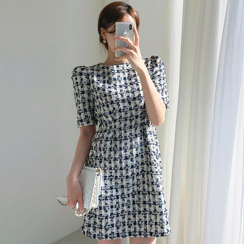 パフスリーブツイードワンピース