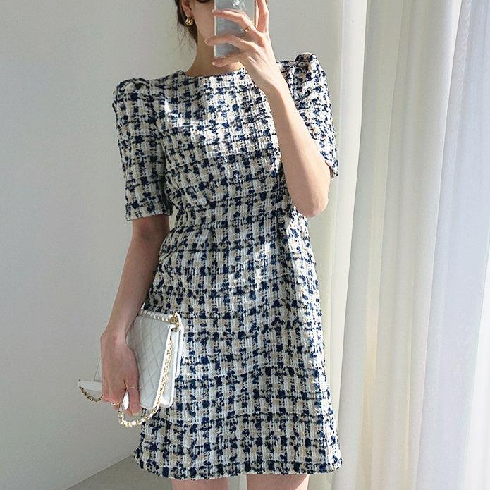 パフスリーブツイードワンピース