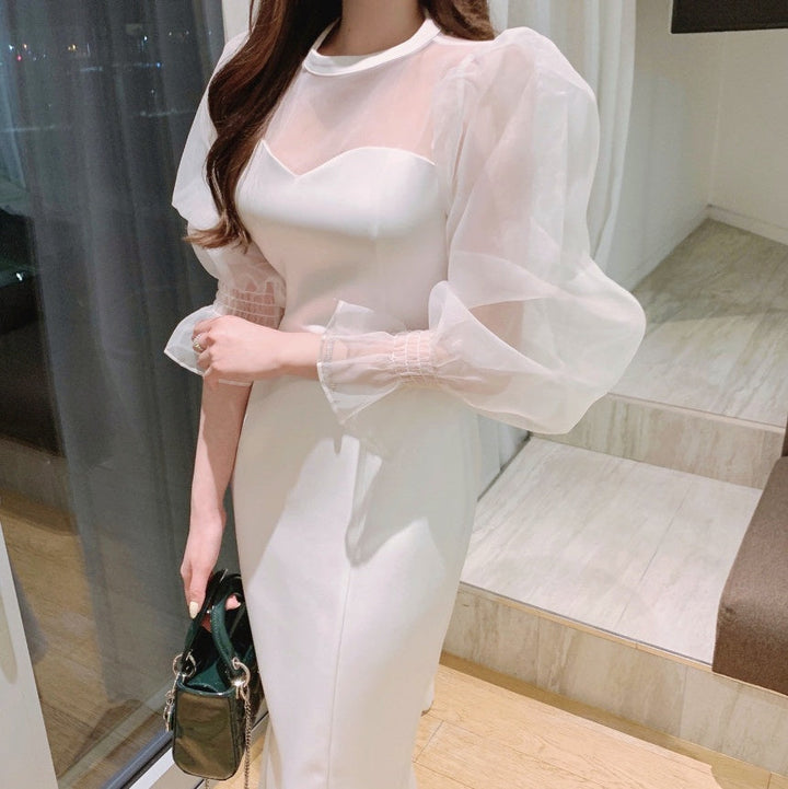 オーガンジースリーブフィッシュテールドレス