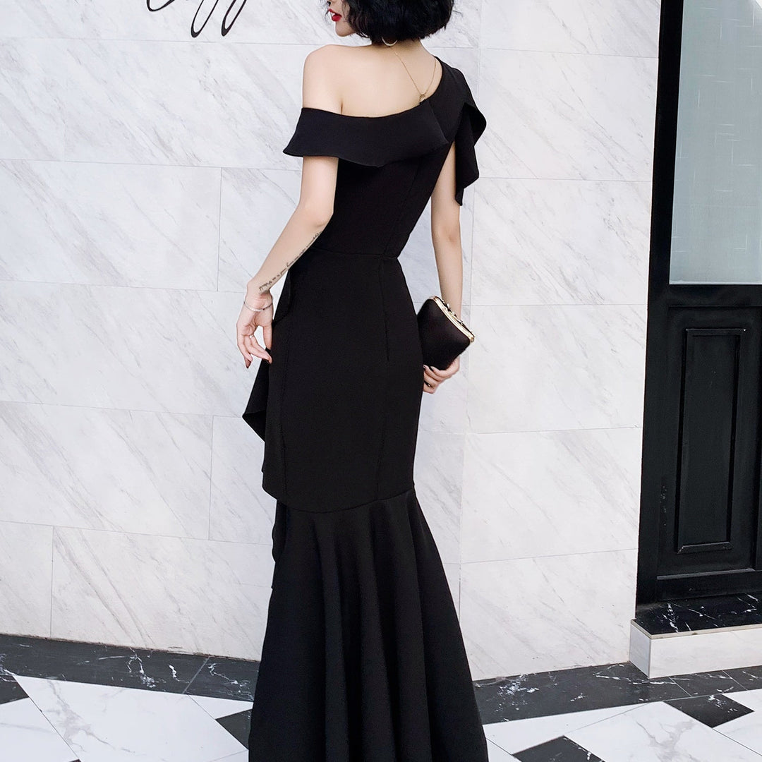 アシンメトリーフリルロングドレス