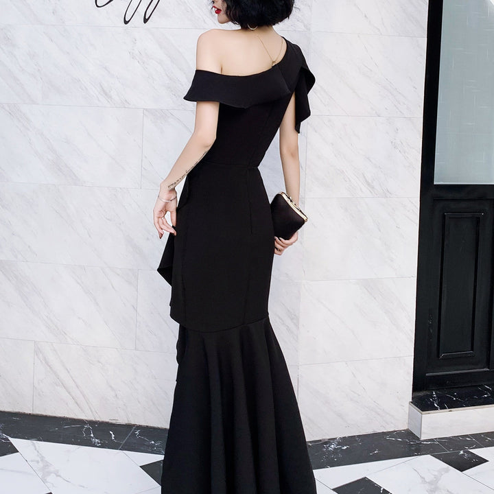 アシンメトリーフリルロングドレス