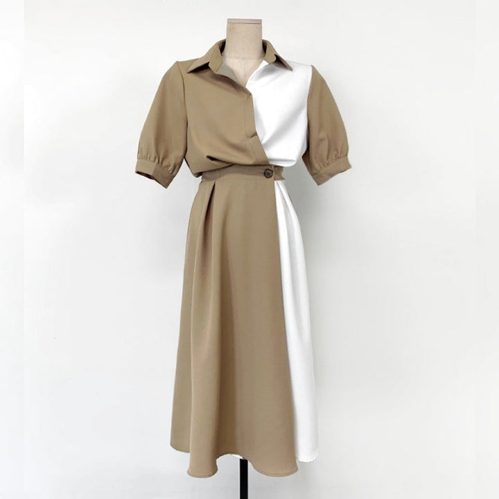バイカラーシャツロングワンピース