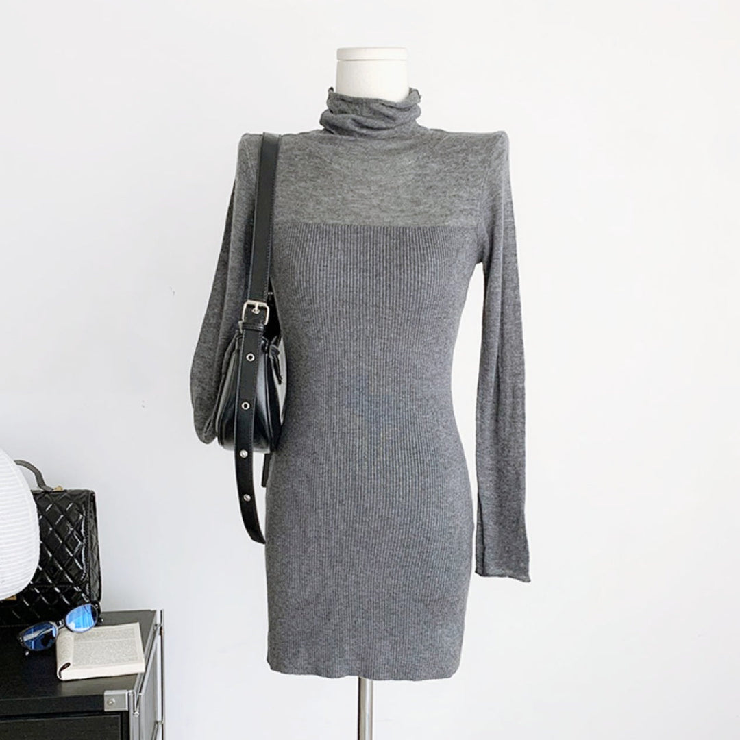 シースルーハイネックタイトニットワンピース