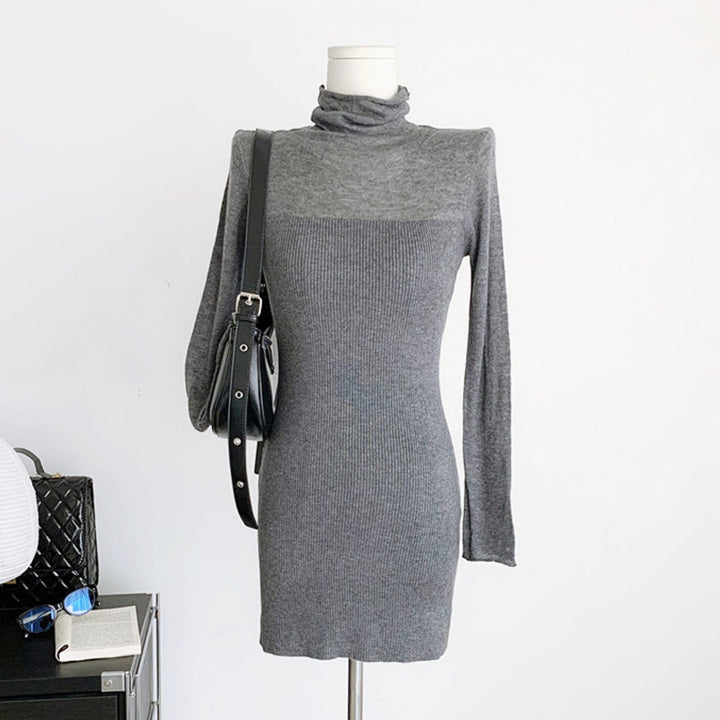シースルーハイネックタイトニットワンピース