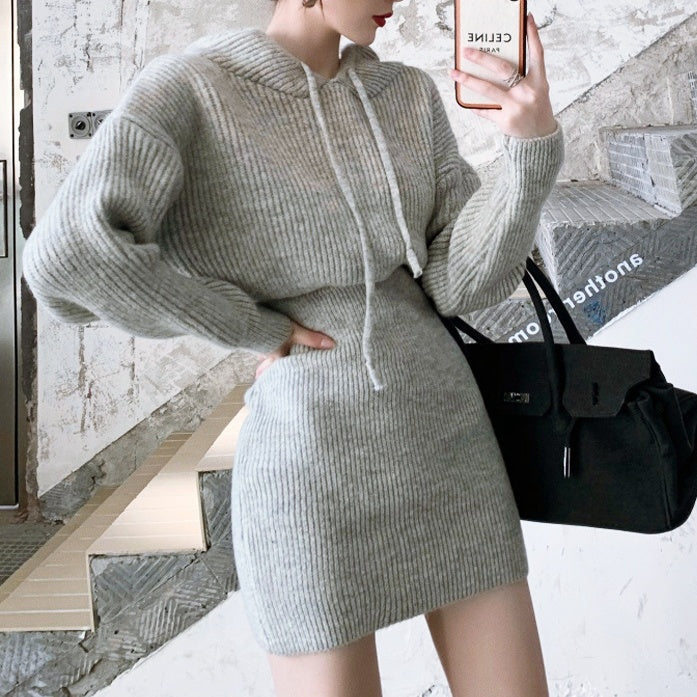 フーディーニットスリムワンピース