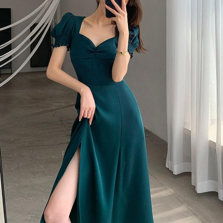 バブルスリーブスクエアカラードレス