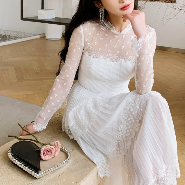 シースルーレースティアードドレス