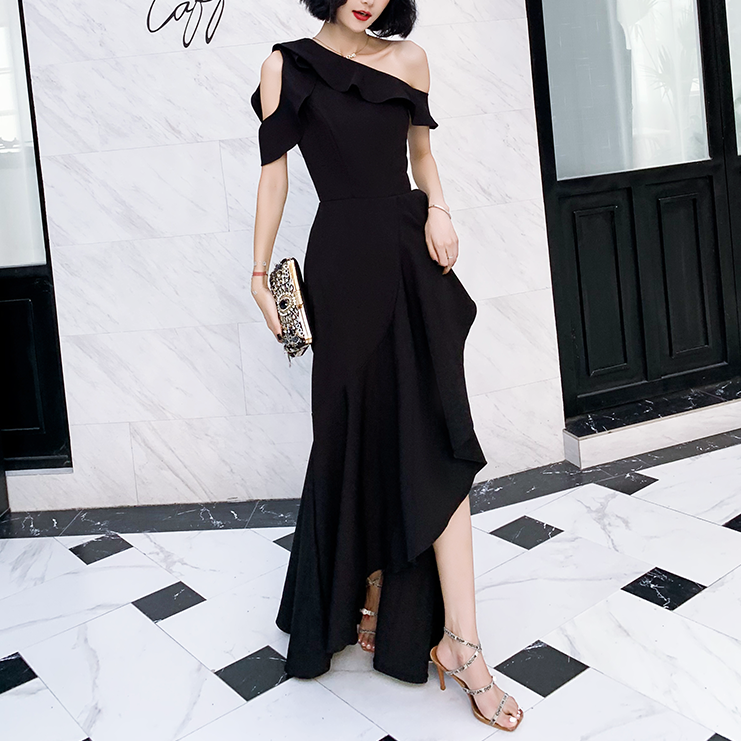 アシンメトリーフリルロングドレス