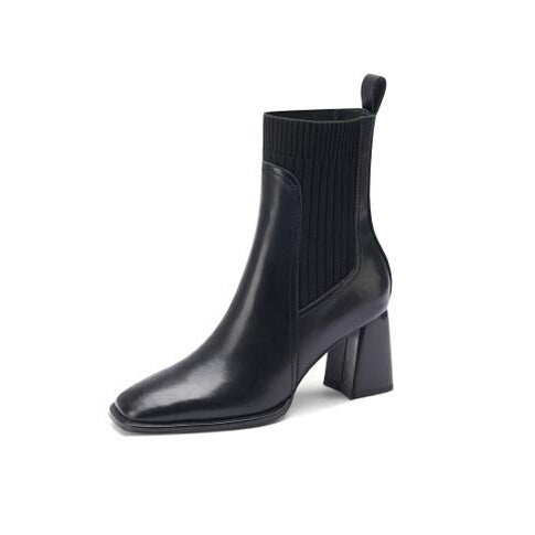 レザーリブストレッチショートブーツ