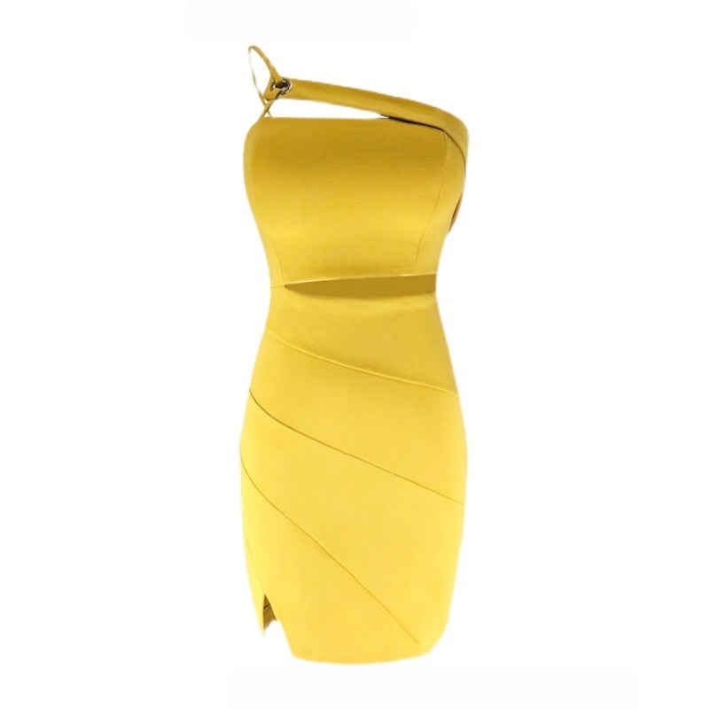 アシンメトリーショルダータイトミニドレス