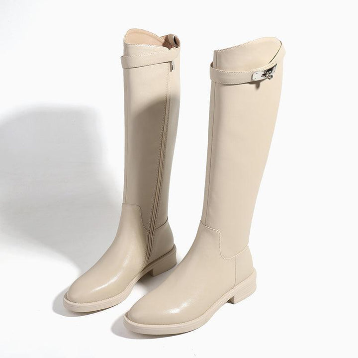 レザーバックルロングブーツ