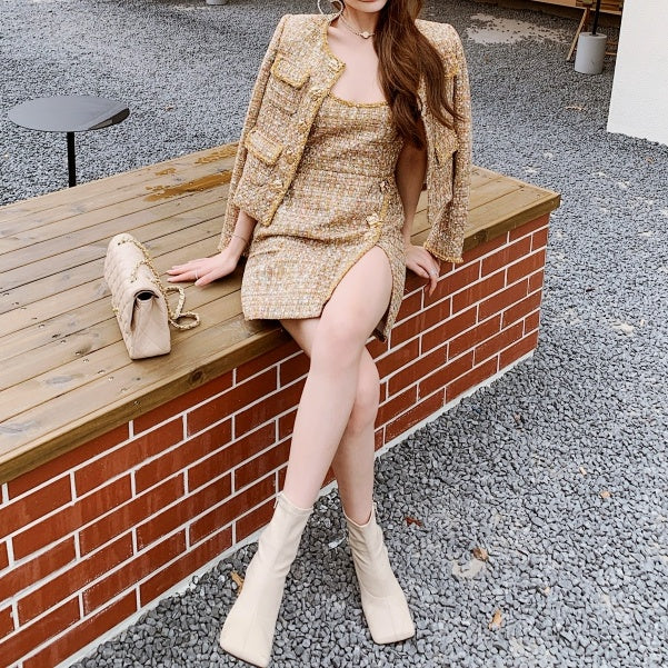 ゴールドツイードジャケットワンピースセット