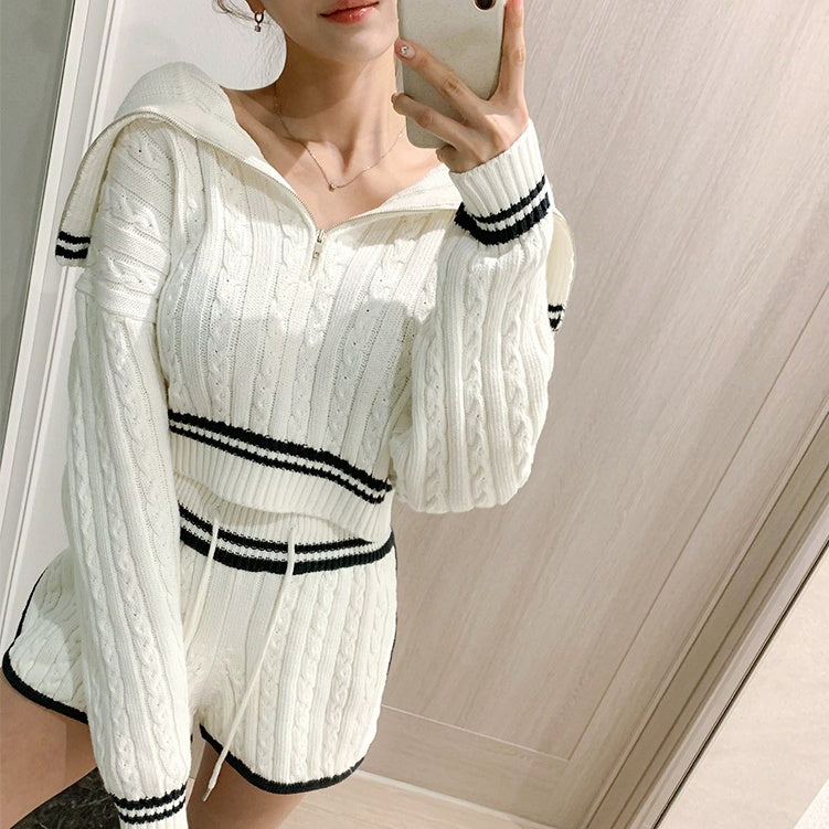 ハーフジップツイストニットセットアップ