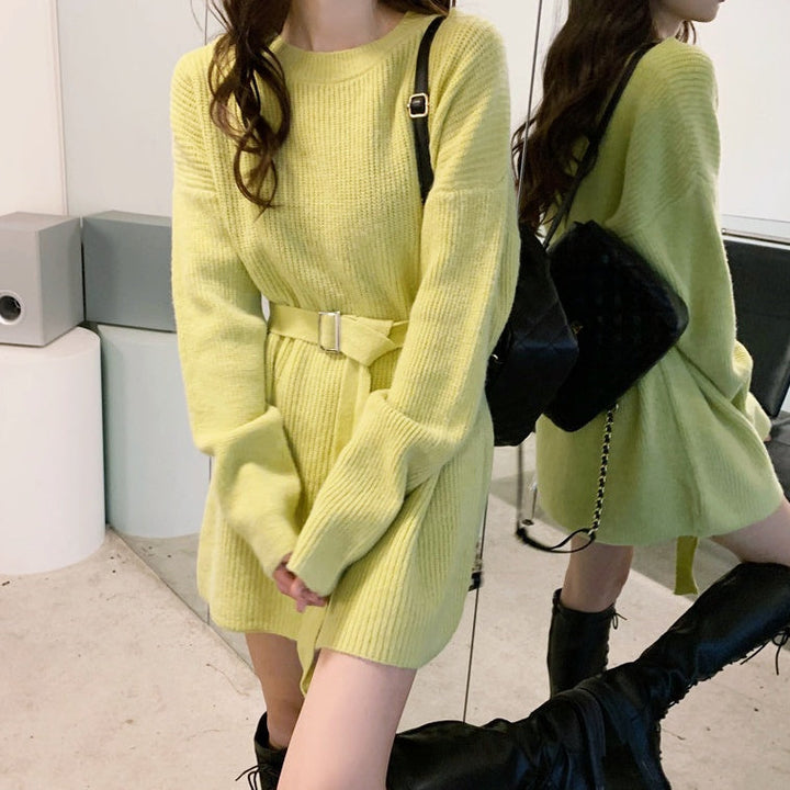 ウエストベルトニットワンピース