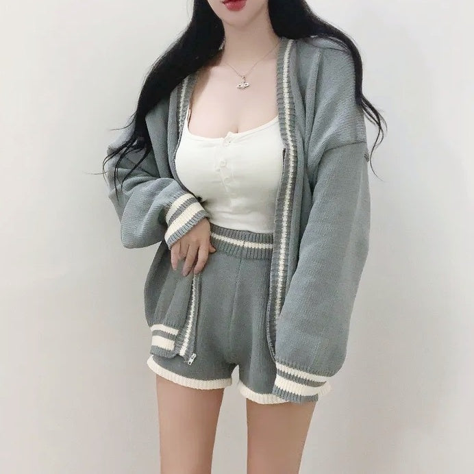 ラインニットショートパンツセットアップ