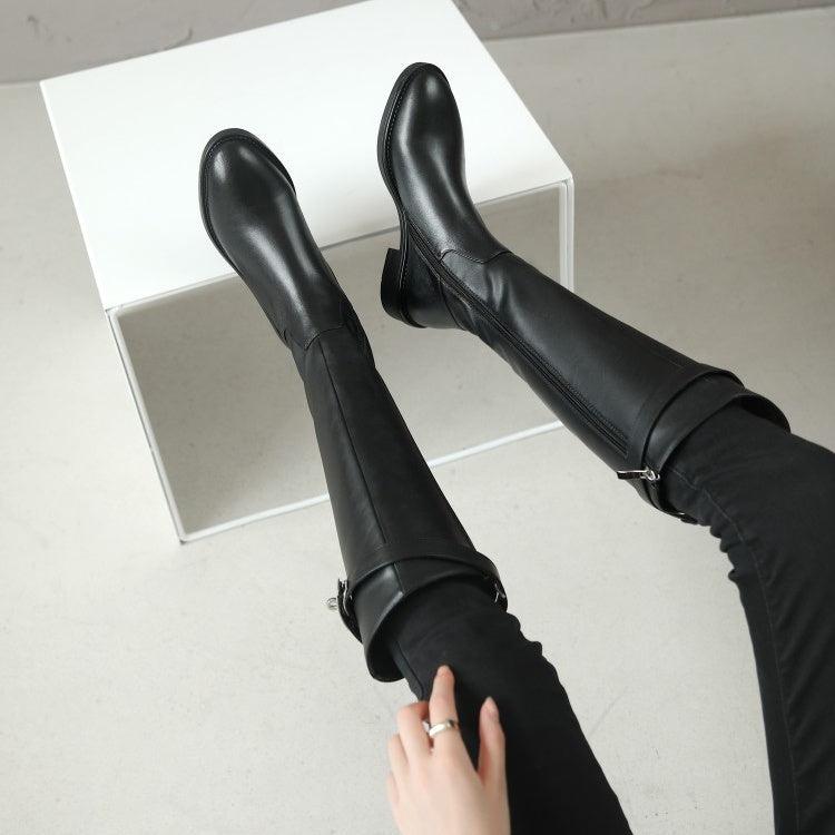 レザーバックルロングブーツ