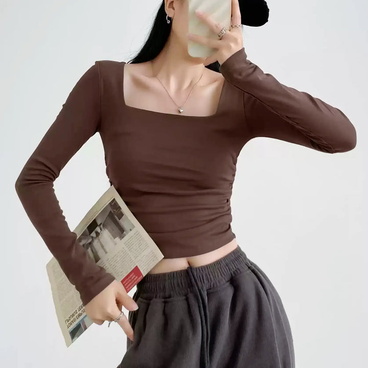 スクエアネックロングスリーブトップス