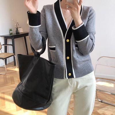 バイカラーデザインカーディガン