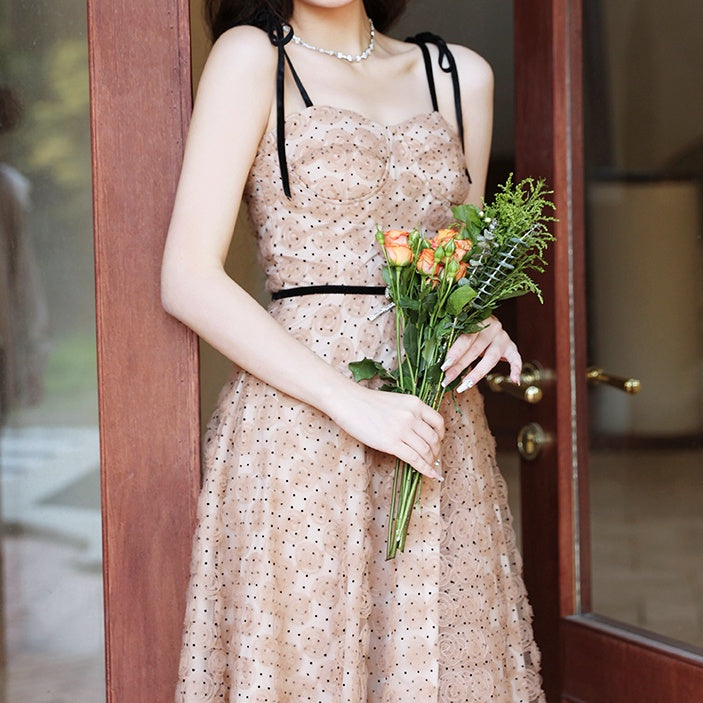 ローズドットリボンキャミフレアワンピース