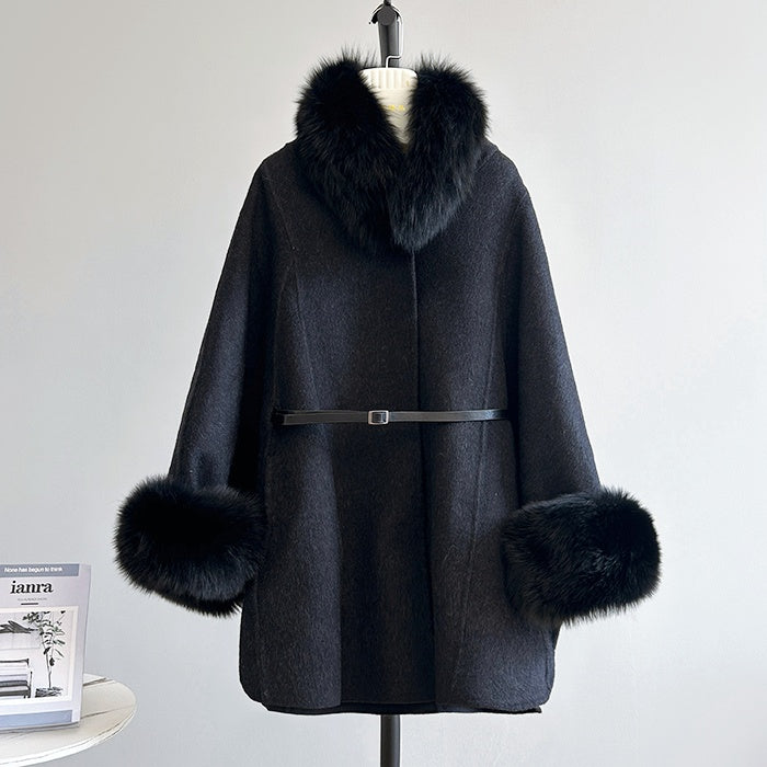 FOXファーウエストベルトマントコート