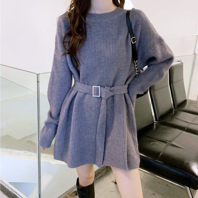 ウエストベルトニットワンピース