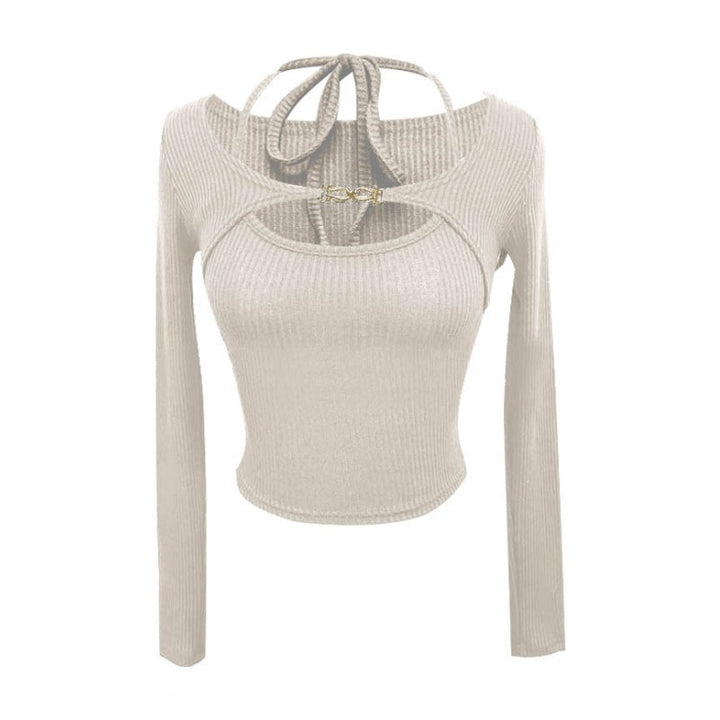 ホルターネックスリムツーピーストップス