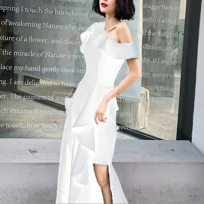 アシンメトリーフリルロングドレス