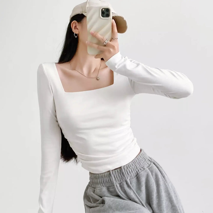 スクエアネックロングスリーブトップス