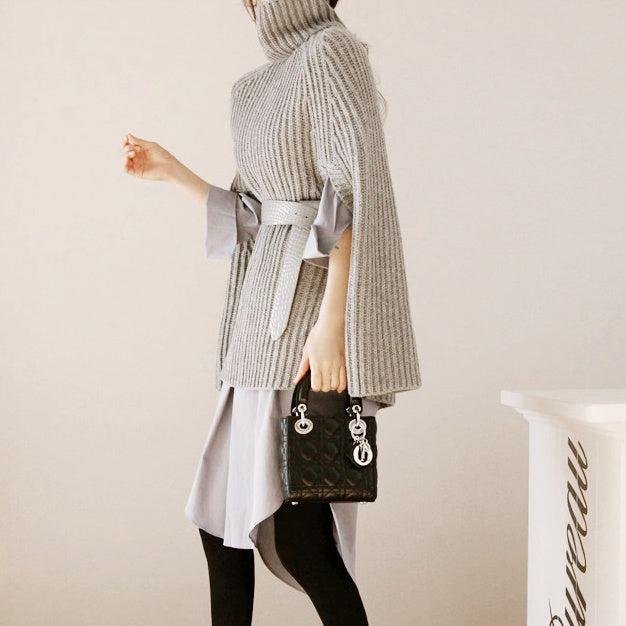 ハイネックニットポンチョ