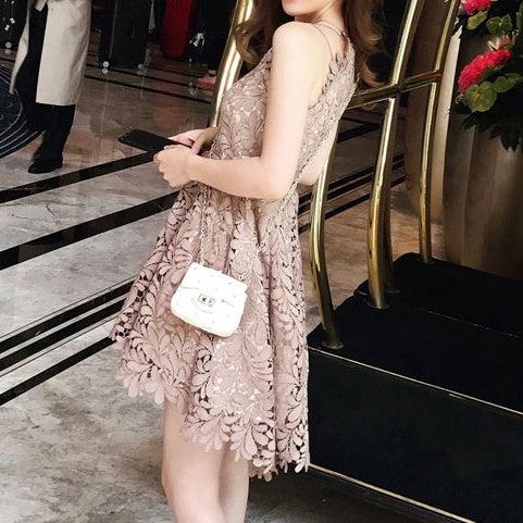 アメリカンスリーブレースミディワンピース