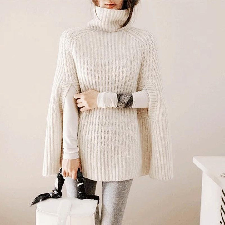 ハイネックニットポンチョ