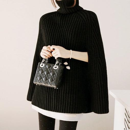 ハイネックニットポンチョ