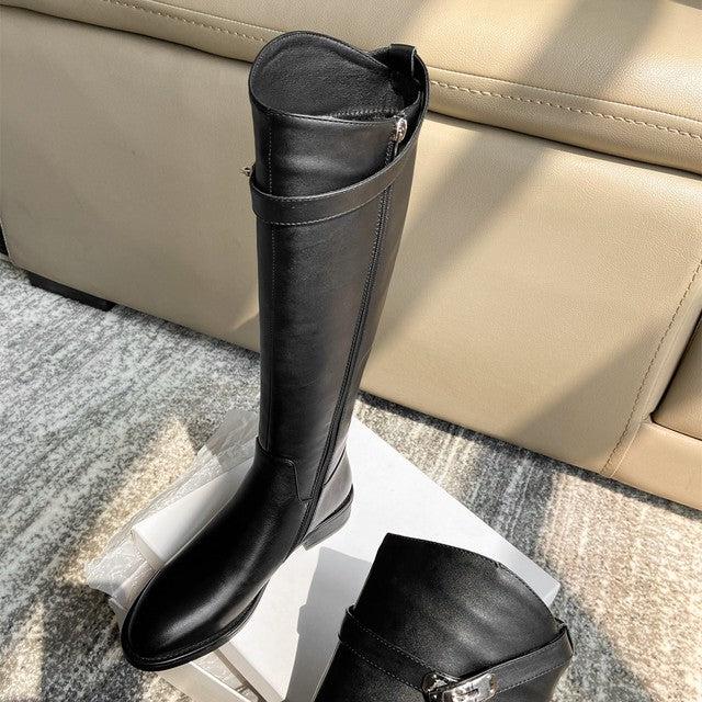 レザーバックルロングブーツ