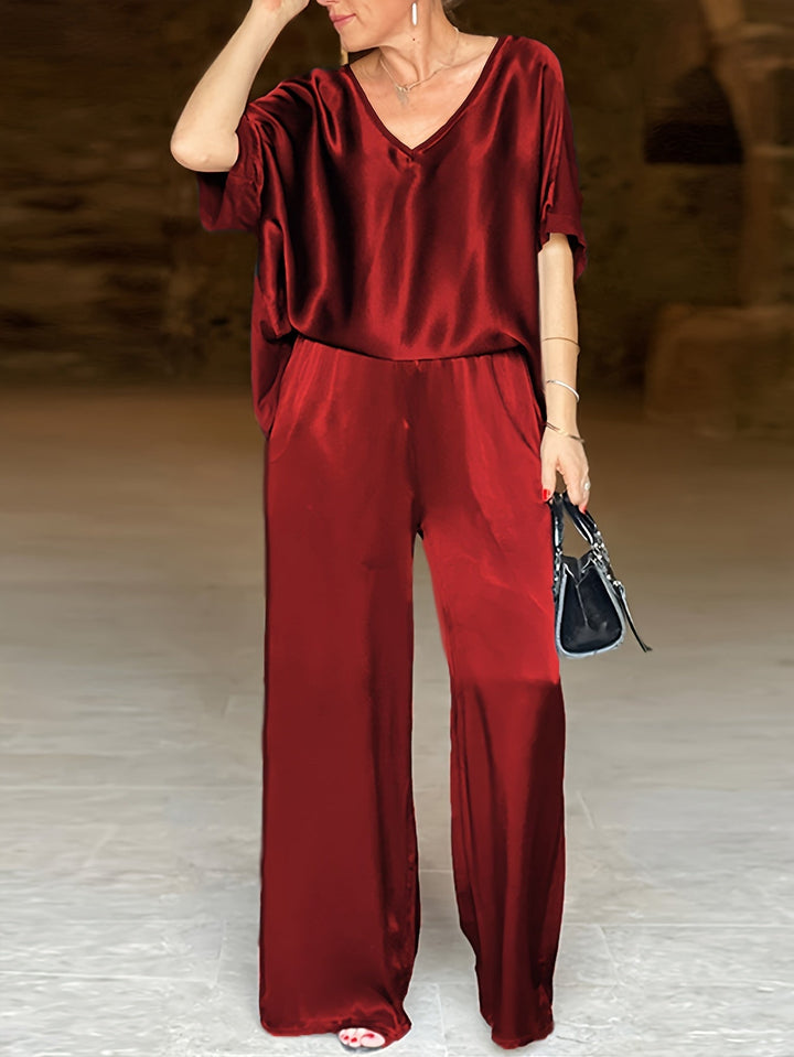 Ashlee - エレガントな半袖ツーピースセット