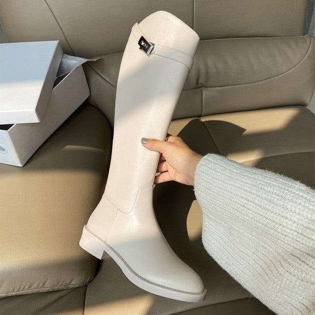 レザーバックルロングブーツ