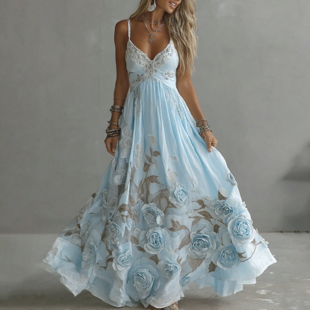 Adeluna - ヴィンテージローズと刺繍のロングドレス