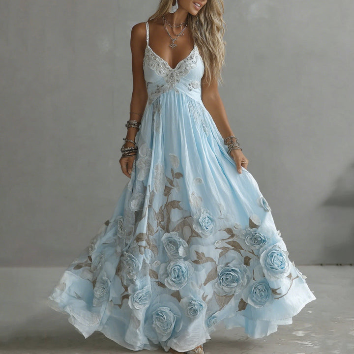 Adeluna - ヴィンテージローズと刺繍のロングドレス