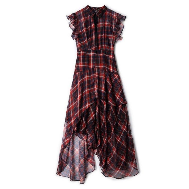 チェック柄シフォンワンピース