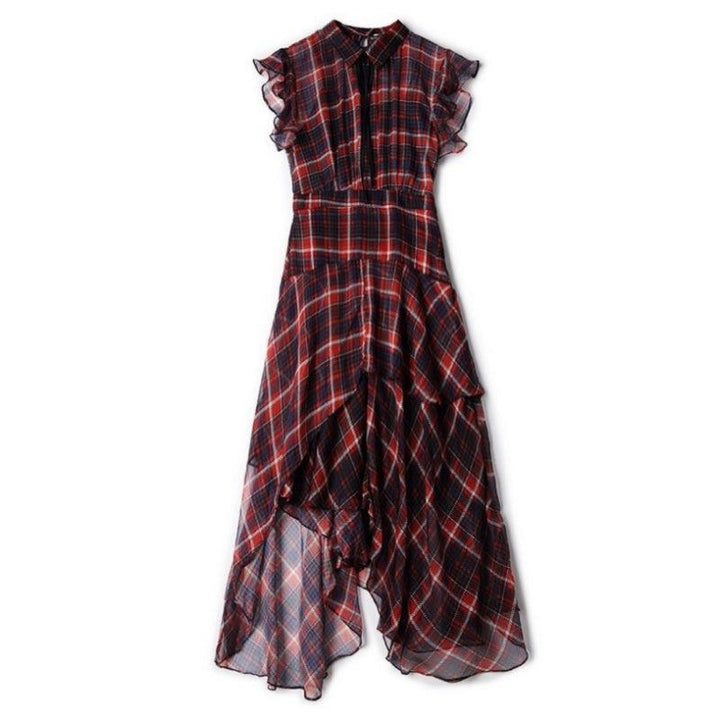 チェック柄シフォンワンピース