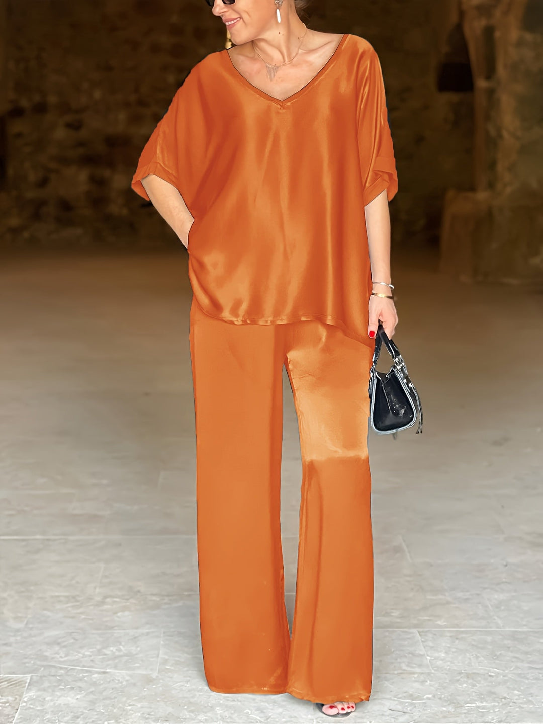 Ashlee - エレガントな半袖ツーピースセット