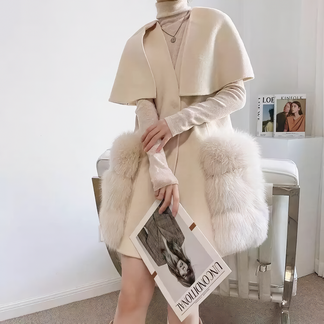 FOXファーウールケープコート