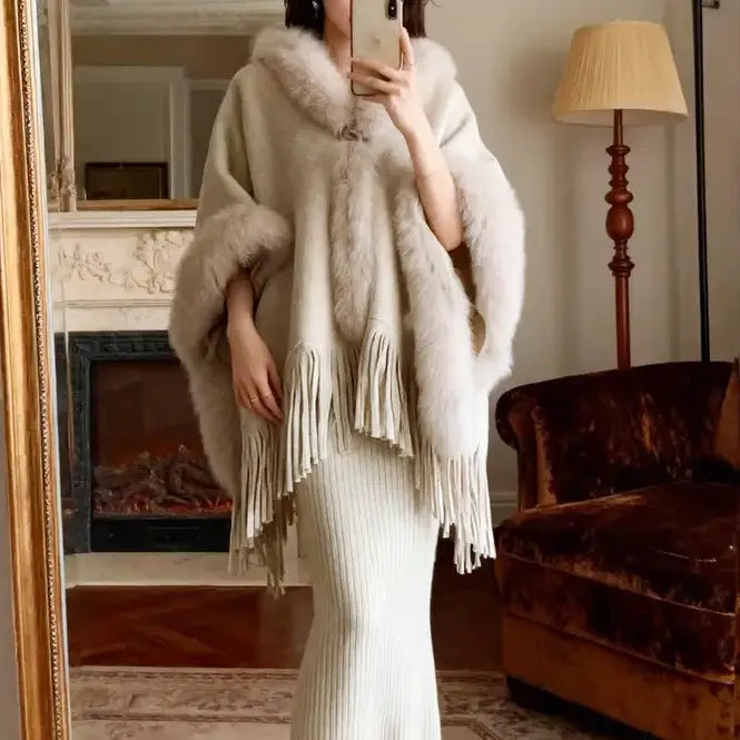 FOXファートリムウールケープコート