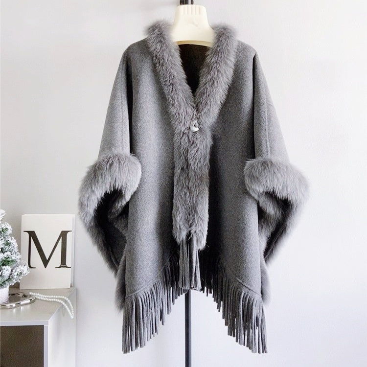 FOXファートリムウールケープコート