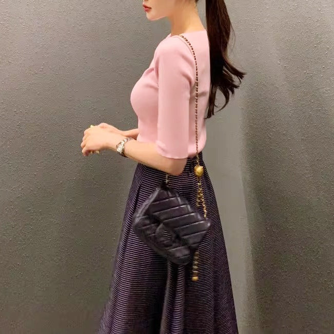 ボートネックシンプルニットトップス