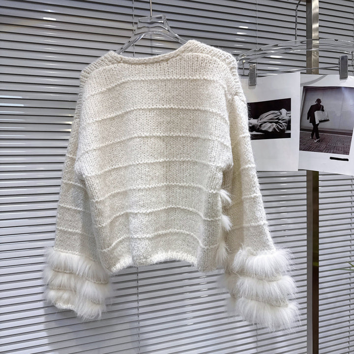 Vネックフェザーファーカーディガン