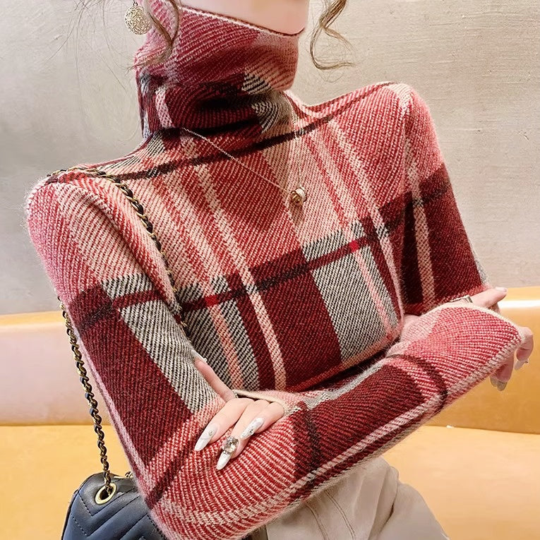 チェック柄タートルネックトップス